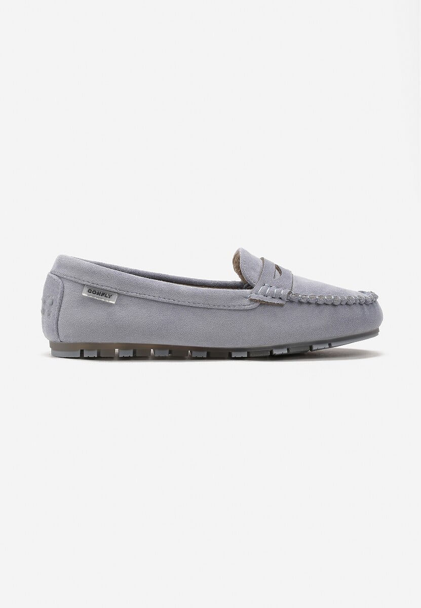 Jasnoniebieskie Płaskie Mokasyny o Klasycznym Fasonie z Przeszyciem Wenniva
