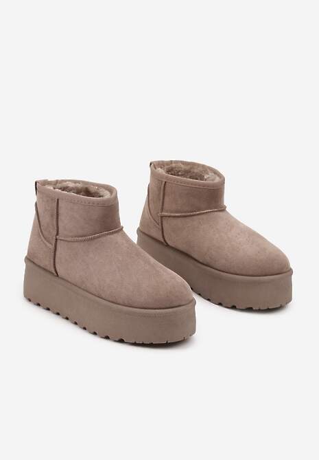 Ciemnobeżowe Krótkie Śniegowce na Grubej Podeszwie Aranwen