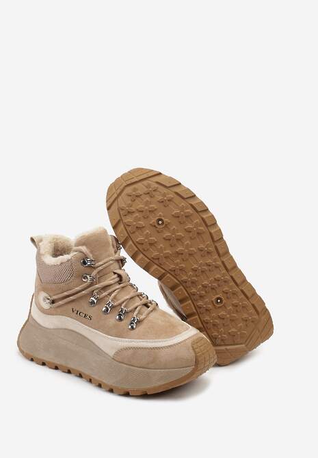 Ciemnobeżoiwe Sneakersy Śniegowce Vices na Platformie w Sportowym Stylu Nelsella