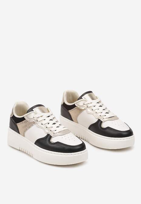 Czarno-Beżowe Sneakersy na Platformie Ozdobione Metalicznymi Elementami Miaraena