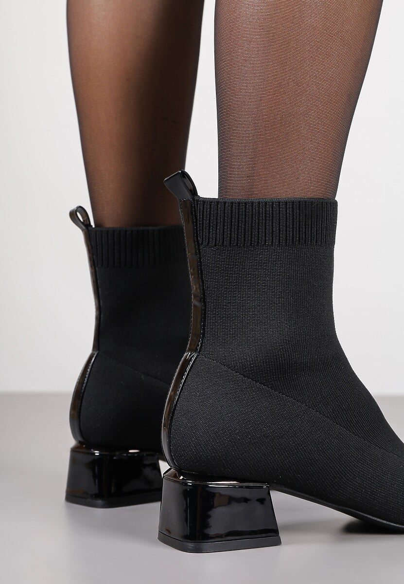 Czarne Skarpetkowe Botki Vices na Obcasie w Kształcie Stożka Aturia