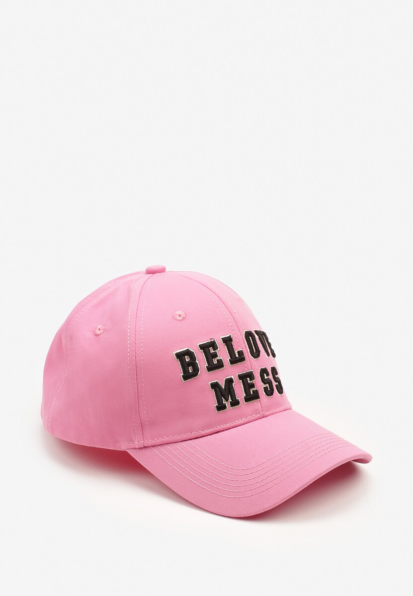 Różowa Czapka z Bawełny z Daszkiem i Napisem Mirazi