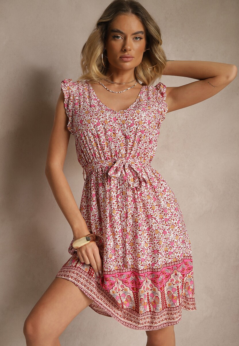 Czarna Rozkloszowana Sukienka z Wiskozy z Wiązanym Paskiem Sepelise