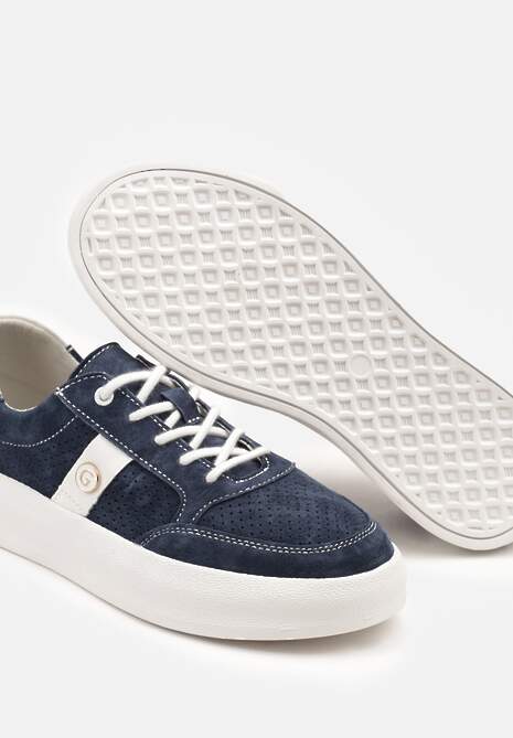 Granatowe Sneakersy Skórzane z Metaliczną Ozdobą Astevin
