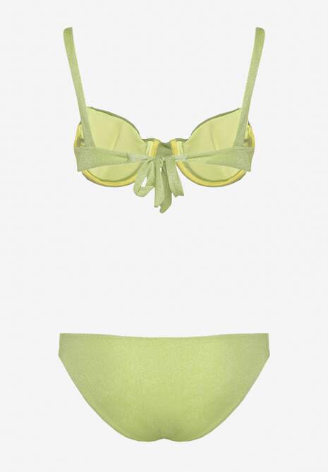 Jasnozielone Bikini Dwuczęściowe Biustonosz z Wiązaniem na Plecach Majtki Typu Figi Tiamarla