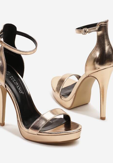 Szampańskie Sandały na Szpilce i Platformie z Paskiem Wokół Kostki Napelle