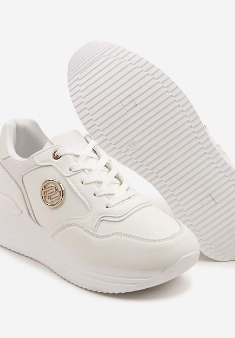 Białe Sneakersy na Platformie z Metaliczną Ozdobą Roniane