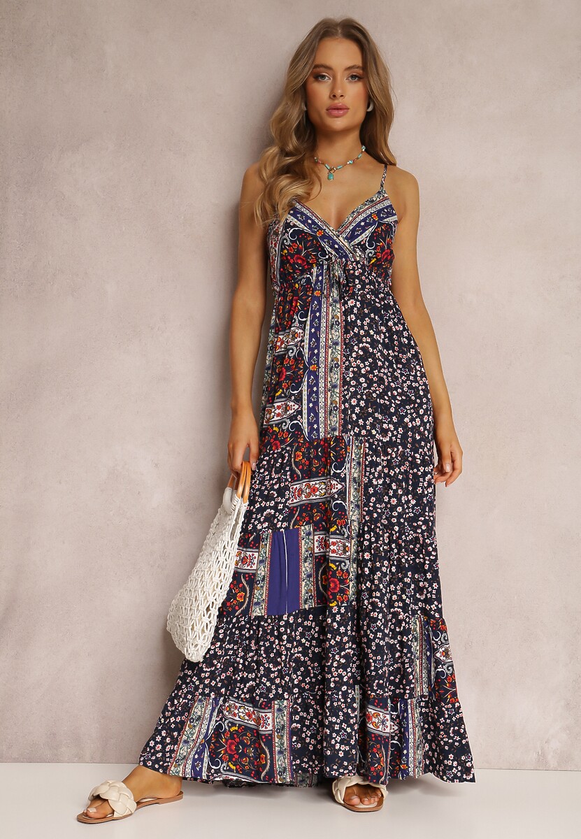 Granatowa Sukienka z Wiskozy Fihi