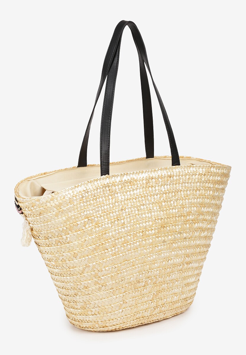 Beżowa Pleciona Torebka z Frędzlami i Rączkami Dimasha