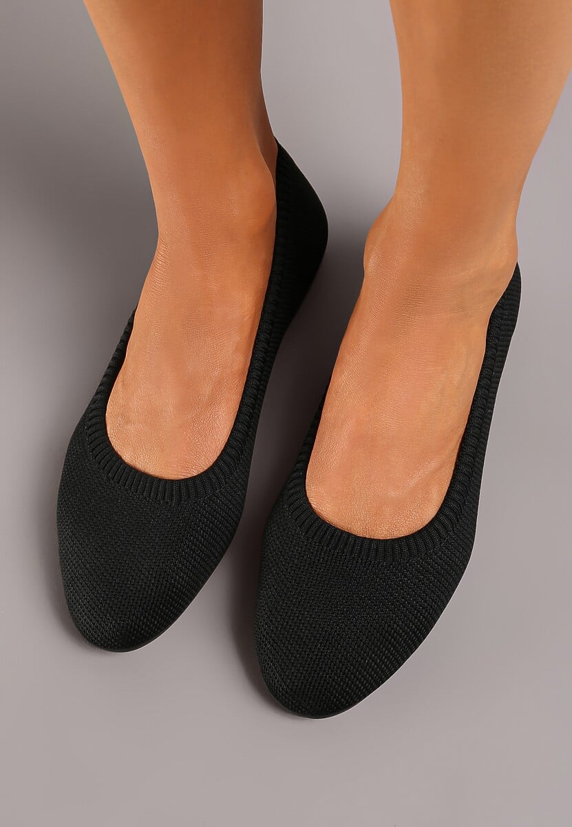 Czarne Balerinki z Okrągłym Noskiem i Materiałową Cholewką Mililena