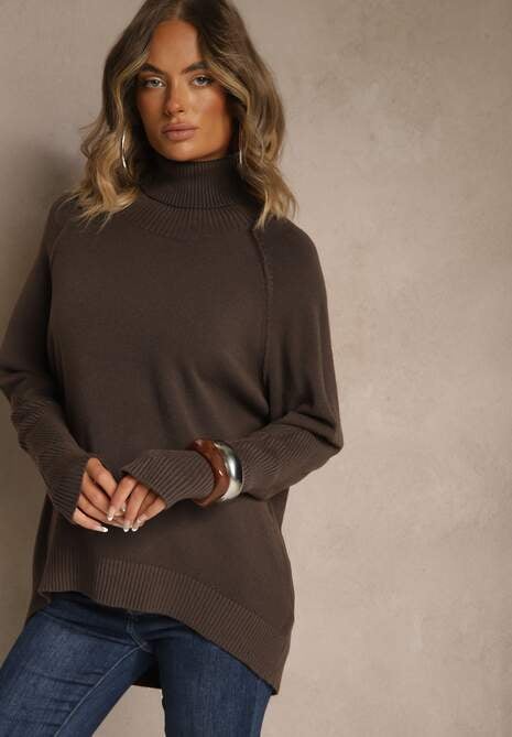 Brązowy Golf z Domieszką Kaszmiru o Prostym Kroju Zoirsova