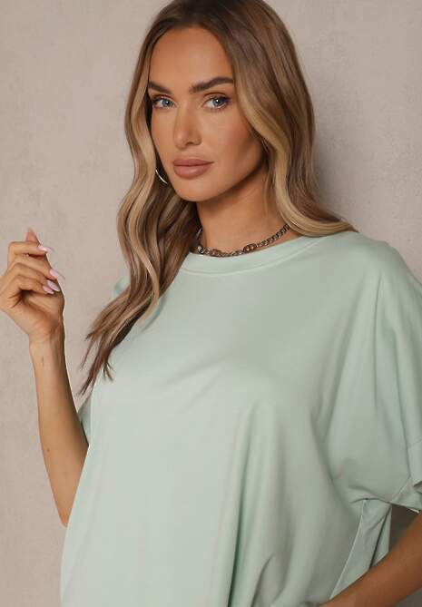 Jasnozielony T-shirt z Wiskozą o Fasonie Nietoperza Tanalitha