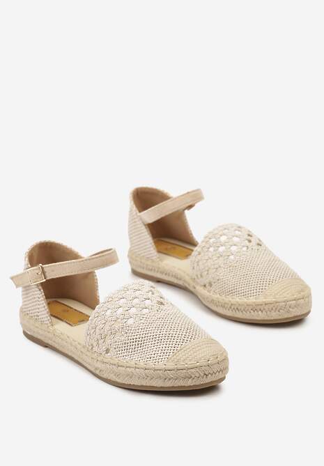 Beżowe Espadryle z Plecionki z Ażurowym Wykończeniem i Sprzączką Assames
