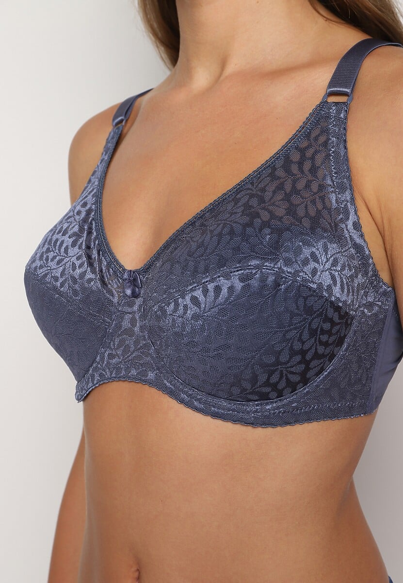 Granatowo-Szary Biustonosz Full Cup z Ramiączkami z Regulacją Posofia