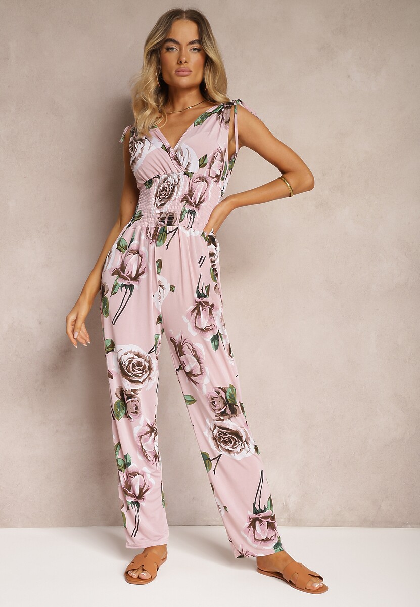 Fioletowy Kombinezon o Taliowanym Kroju Bez Rękawów w Kwiaty Senivia