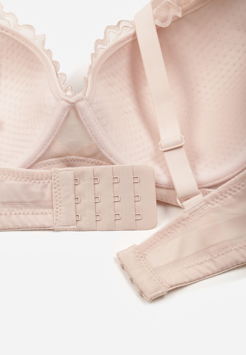 Jasnoróżowy Biustonosz Ozdobiony Koronką i Kokardkami Sellene