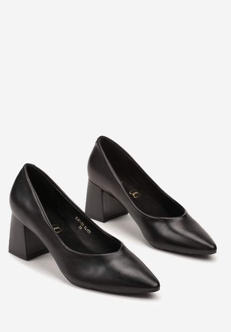 Czarne Czółenka Vices Basic na Słupkowym Obcasie ze Skórzaną Wkładką Esande