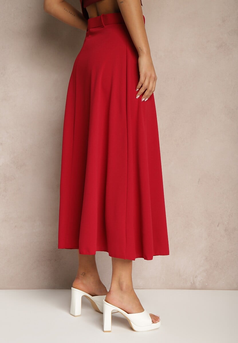 Bordowa Spódnica o Rozkloszowanym Kroju Melobi