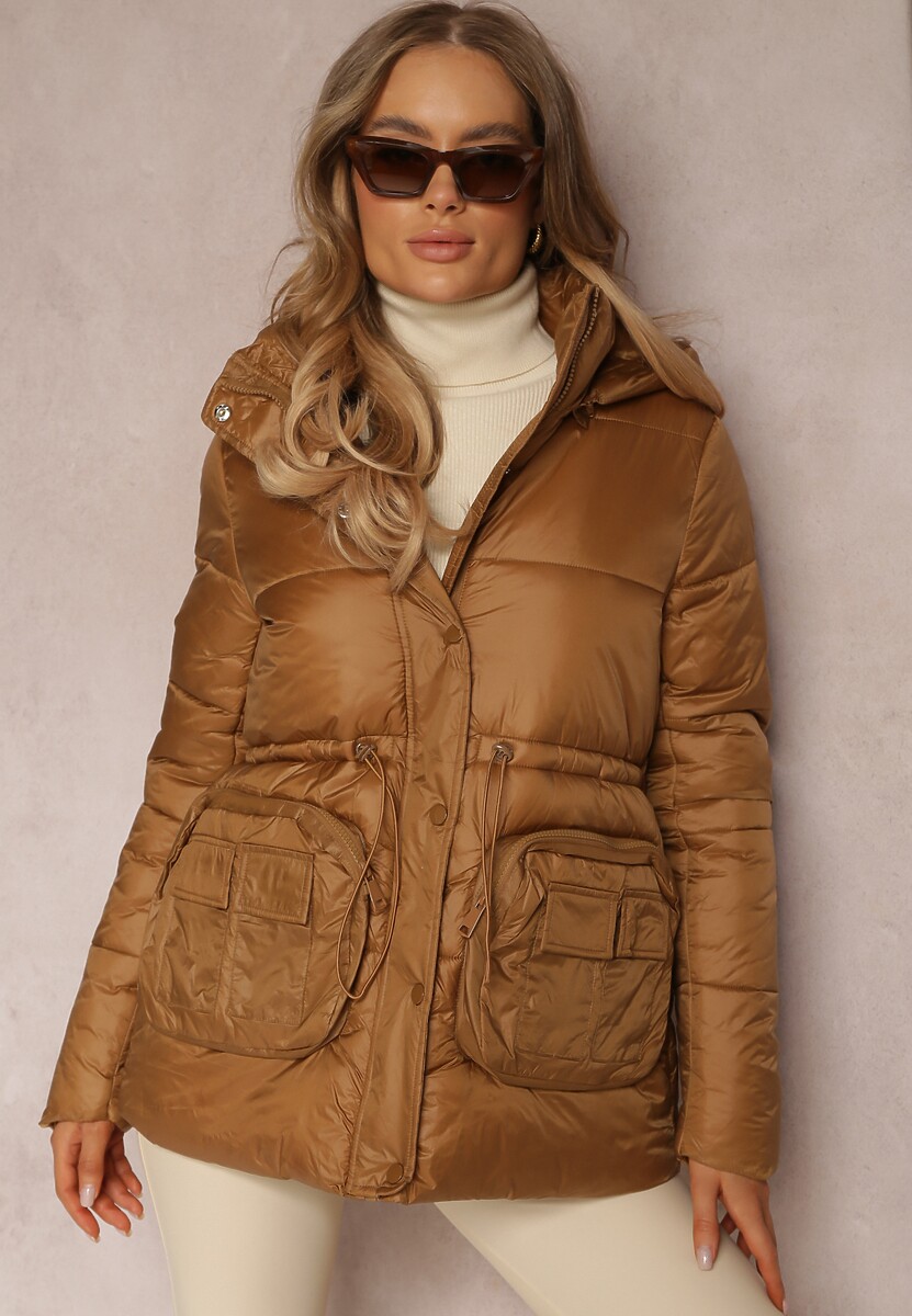 Beżowa Kurtka Pikowana Ściągana w Talii Althomene