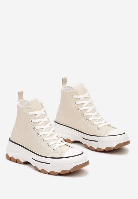 Ciemnobeżowe Casualowe Trampki za Kostkę na Grubej Platformie Tiaelina