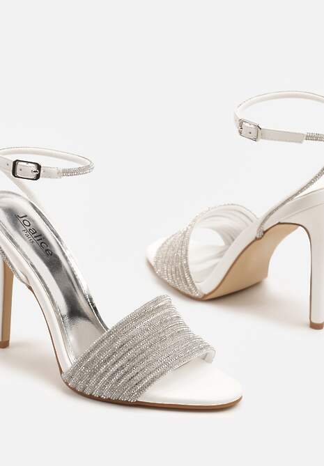 Białe Sandały na Szpilce z Cyrkoniową Cholewką Ulaliana