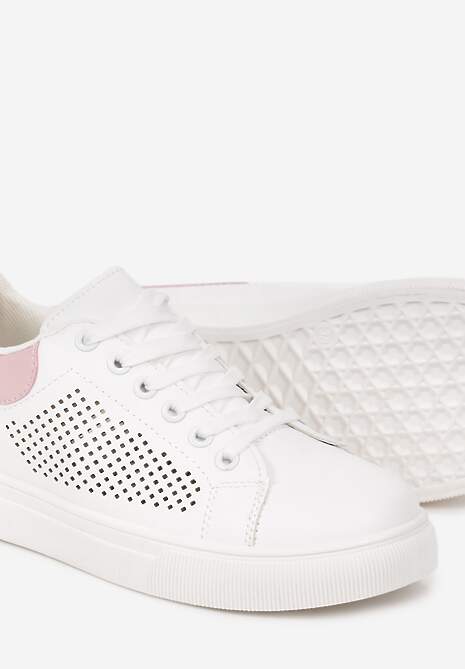 Biało-Różowe Sznurowane Sneakersy z Cholewką przed Kostkę i Okrągłym Noskiem Oberena