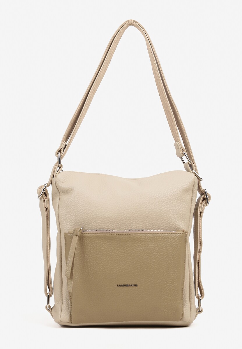 Beżowa Torebka Ozdobiona Metalicznym Napisem Tenzara