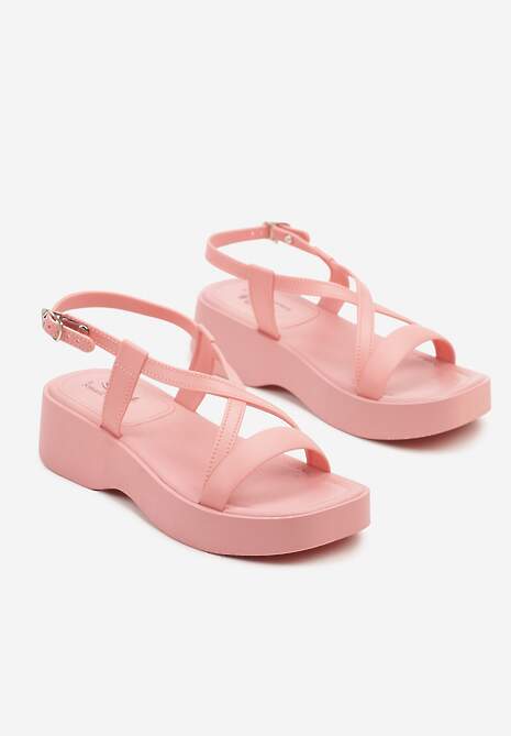 Różowe Sandały na Niskiej Platformie z Paskami w Kształcie X Nusialia