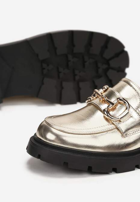 Złote Mokasyny z Klamerką na Grubej Podeszwie Abantha