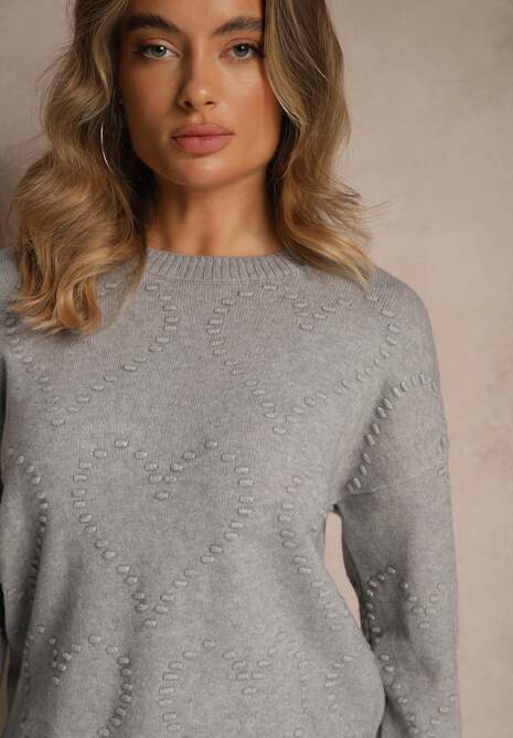 Szary Sweter z Tłoczonymi Sercami Unareia