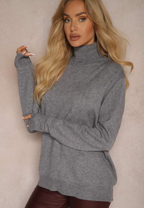 Szary Casualowy Golf z Dodatkiem Bawełny i Wiskozy Lerinae