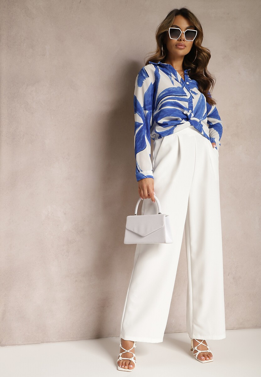 Granatowo-Biała Koszula w Abstrakcyjny Wzór w Akwarelowym Stylu Naanin