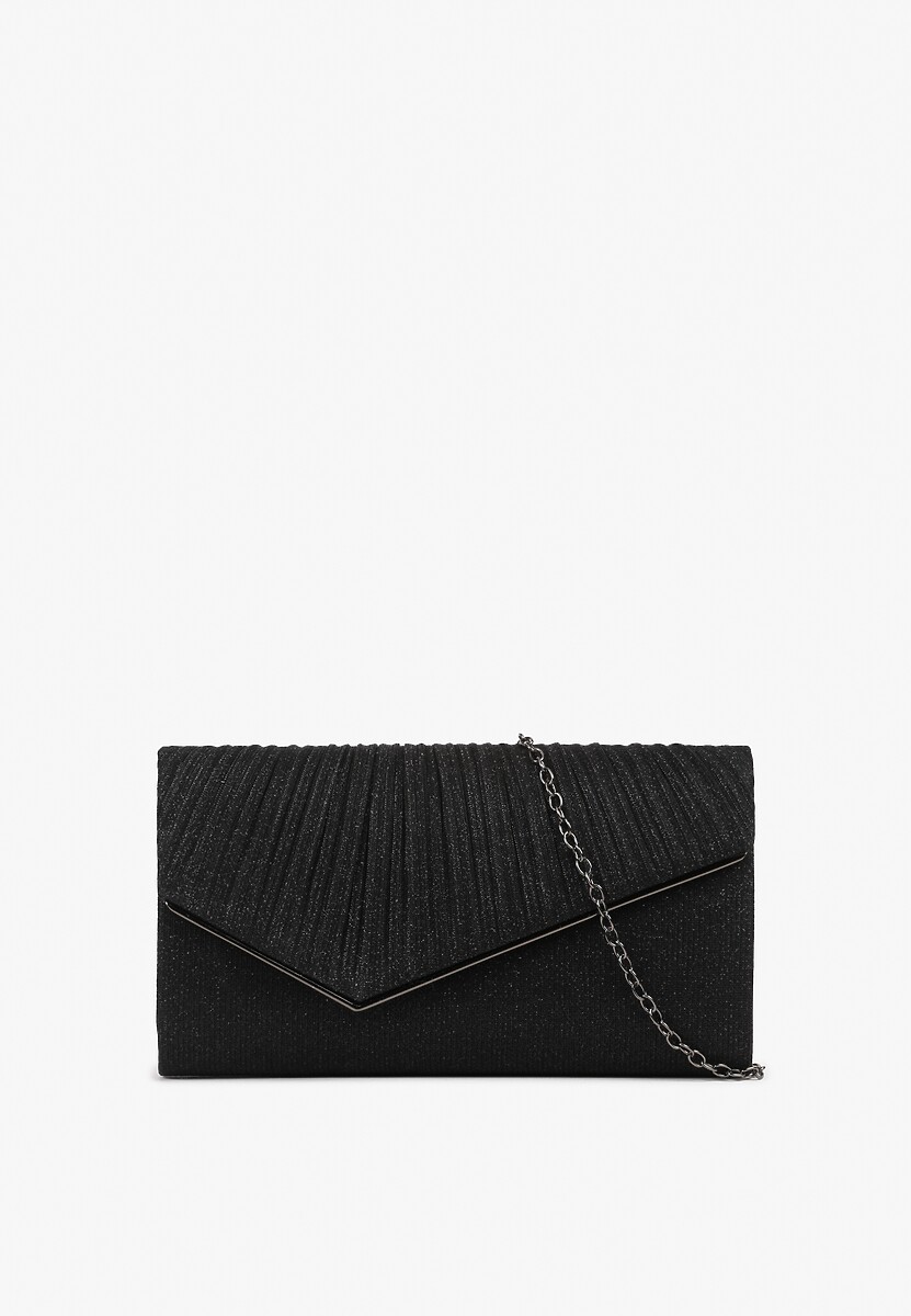 Czarna Wieczorowe Kopertowa Torebka Ozdobiona Brokatem z Łańcuszkiem Emalssa