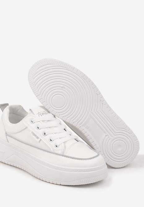 Biało-Szare Sneakersy na Platformie z Tłoczeniem i Sznurowaniem Erisandria