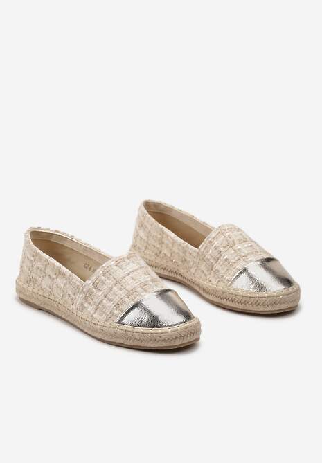 Ciemnobeżowe Espadryle z Tweedowego Materiału z Plecionką na Podeszwie Hexiria
