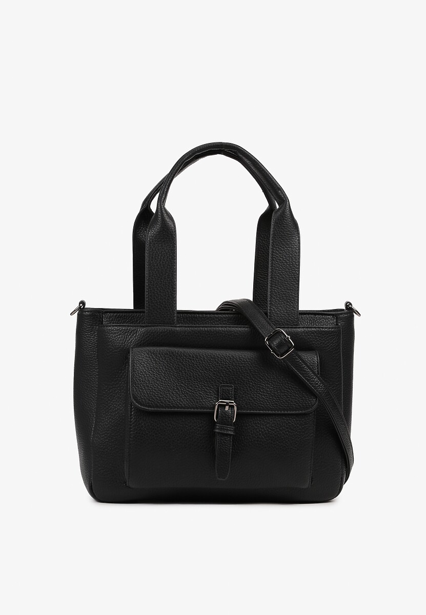 Czarna Torebka Typu Shopper z Klamerką i Dodatkowym Paskiem Crossbody Kolarienna