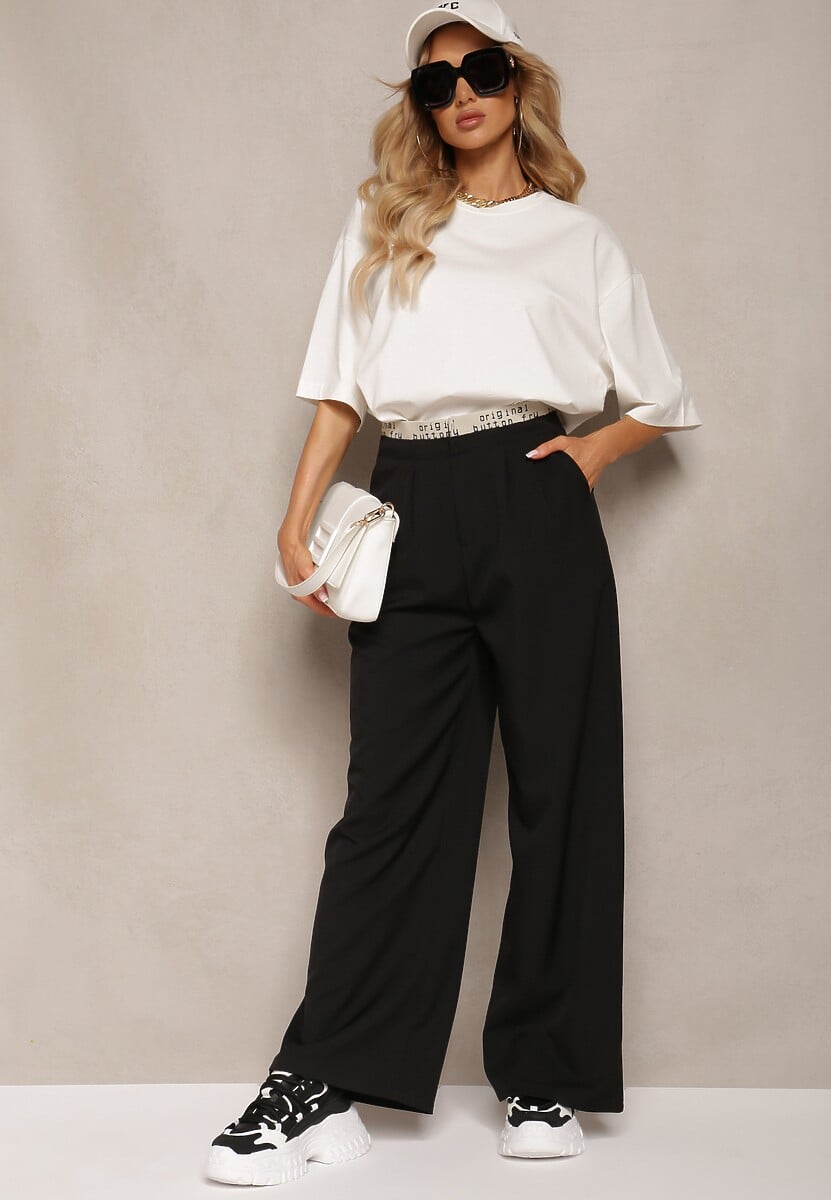 Szare Szerokie Spodnie w Stylu Garniturowym High Waist Folara