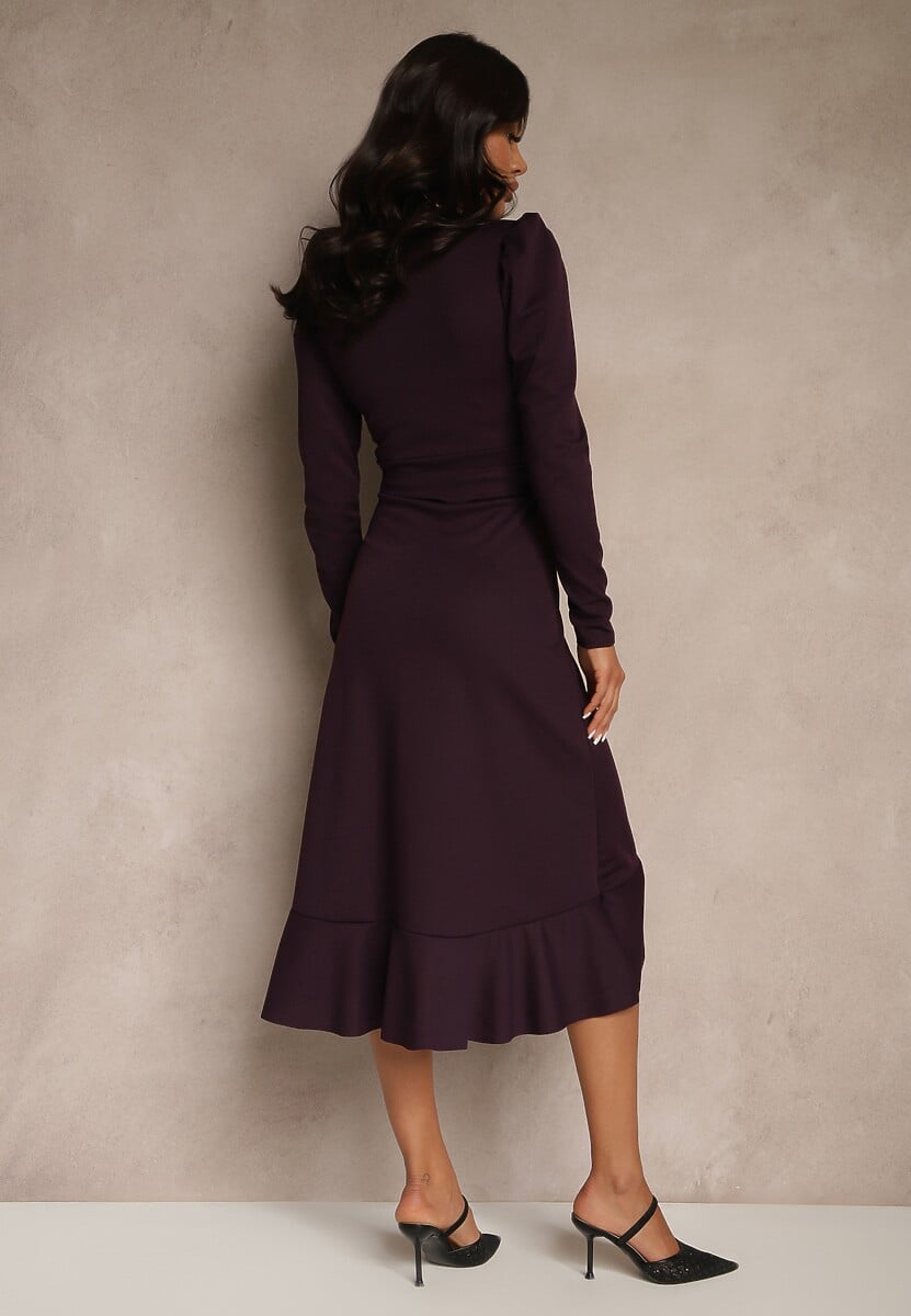 Fioletowa Sukienka z Kopertowym Dekoltem Wiązana w Talii Deviara