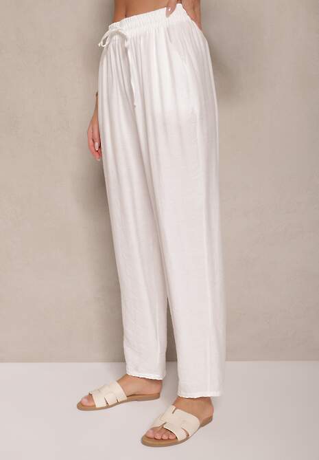 Białe Spodnie z Bawełną Ozdobione Wiązaniem Voreia