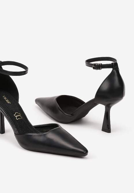 Czarne Szpilki Vices z Wkładką ze Skóry Naturalnej i Paskiem przy Kostce Nolfedi
