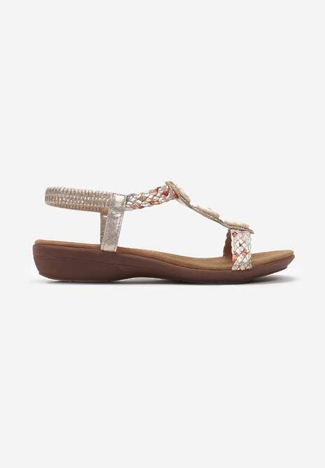 Złote Sandały w Stylu Boho Ozdobione Plecionymi Paskami i Kryształkami Wiatrixa