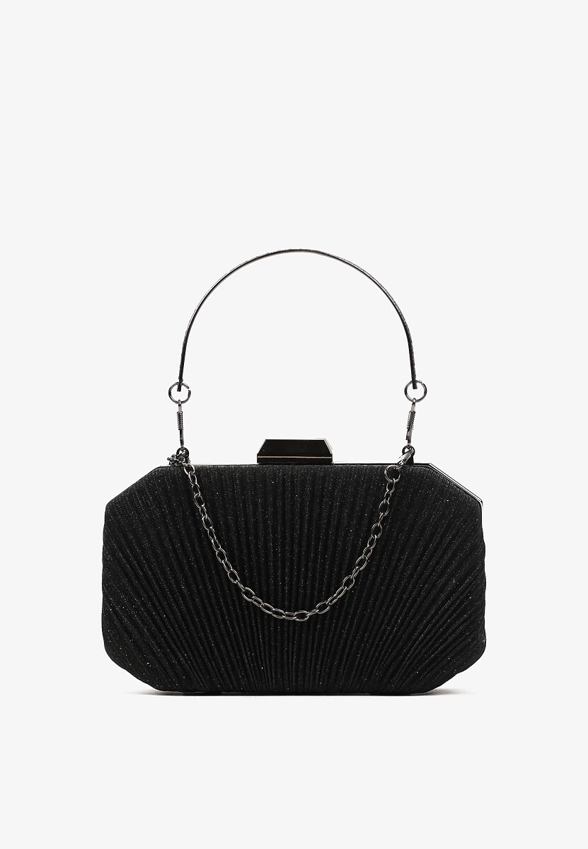 Czarna Owalna Torebka Ozdobiona Brokatem z Retro Zatrzaskiem Traorra