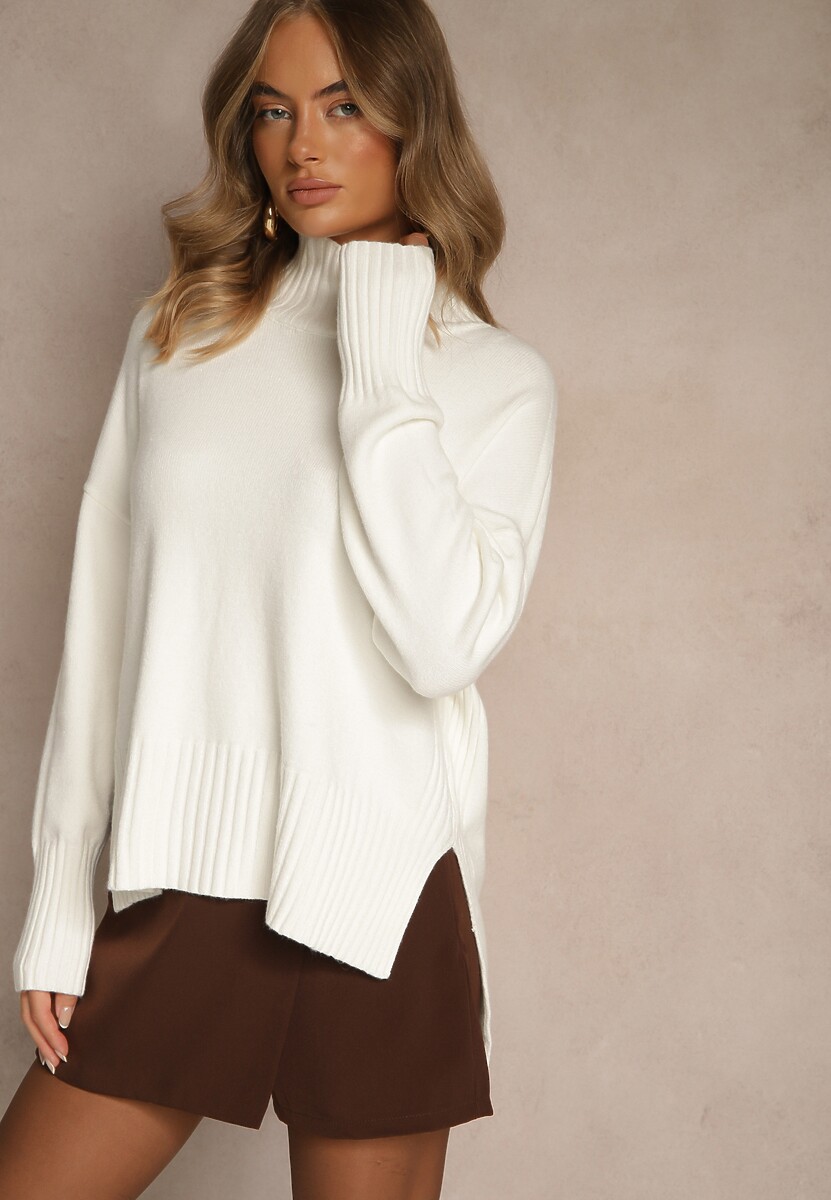 Biały Gładki Golf Casual Ralloria