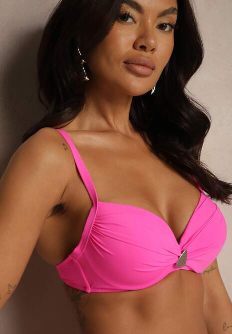 Fuksjowe Bikini Majtki Figi Biustonosz z Trójkątną Aplikacją Natizeria