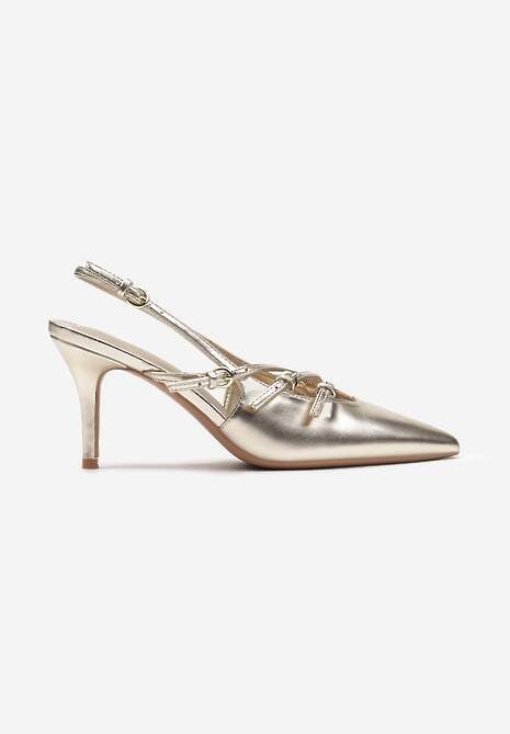 Złote Sandały na Cienkiej Szpilce z Imitacji Skóry z Regulowanymi Paskami Vianara