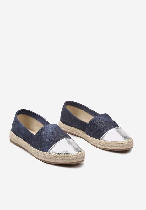 Granatowe Espadryle z Ozdobnym Noskiem na Plecionej Podeszwie Effiel