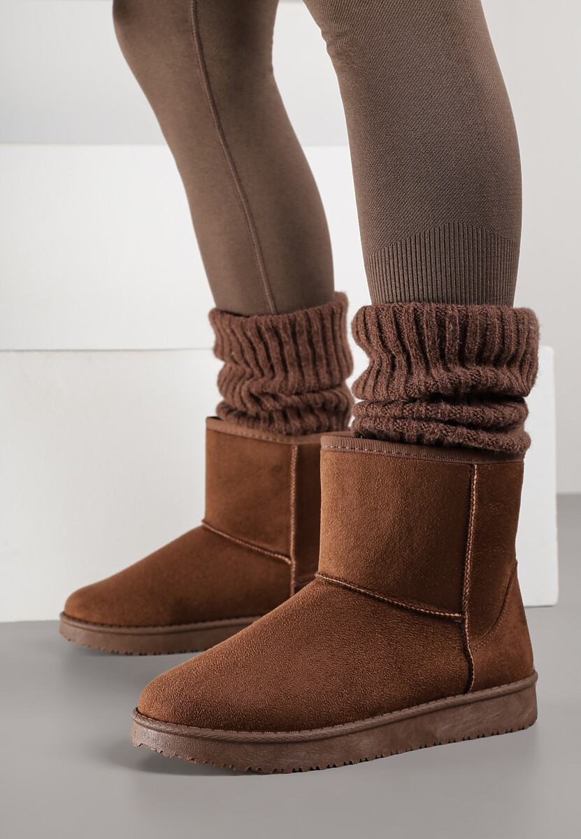 Brązowe Śniegowce z Przeszyciami po Bokach Retena