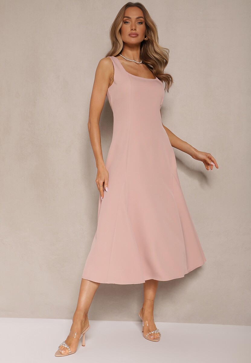 Niebieska Rozkloszowana Sukienka w Klasycznym Stylu Deslene