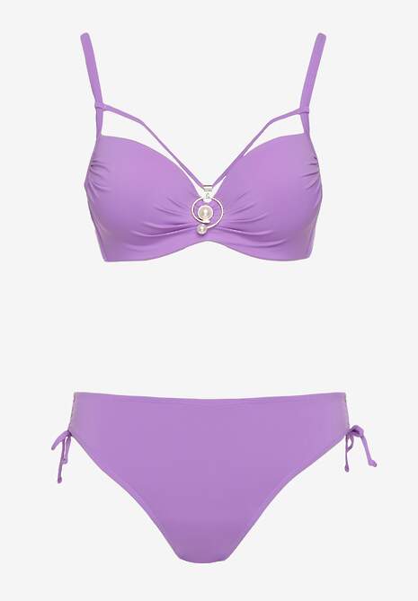 Fioletowe Bikini Majtki Figi z Regulacją i Biustonosz z Ozdobą Natrissa