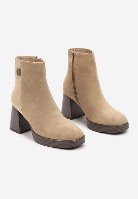 Ciemnobeżowe Ocieplane Botki na Słupku Irissaura